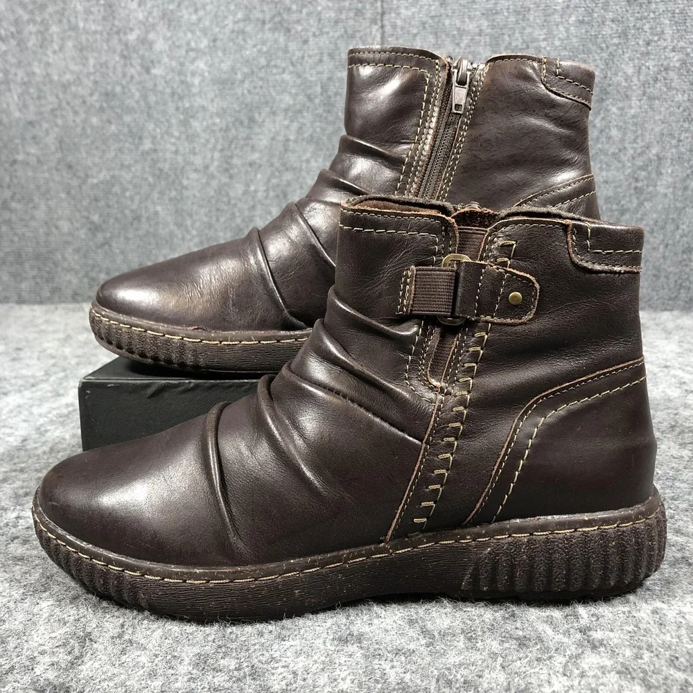 Clarks Ankle Booties Women's 8 M‎ Brown Leather Buckle Zip Comfort Boots